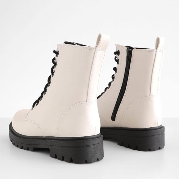Off White Lace Up Combat Boots - Picture 6 of 10